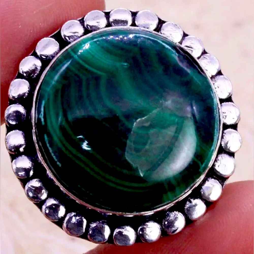 Sterling Silver 925 Green Malachite Handmade Ring Size 7